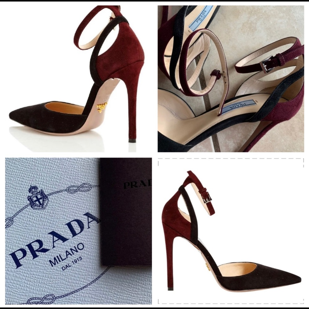 Prada Decollette Black and Burgundy Heel